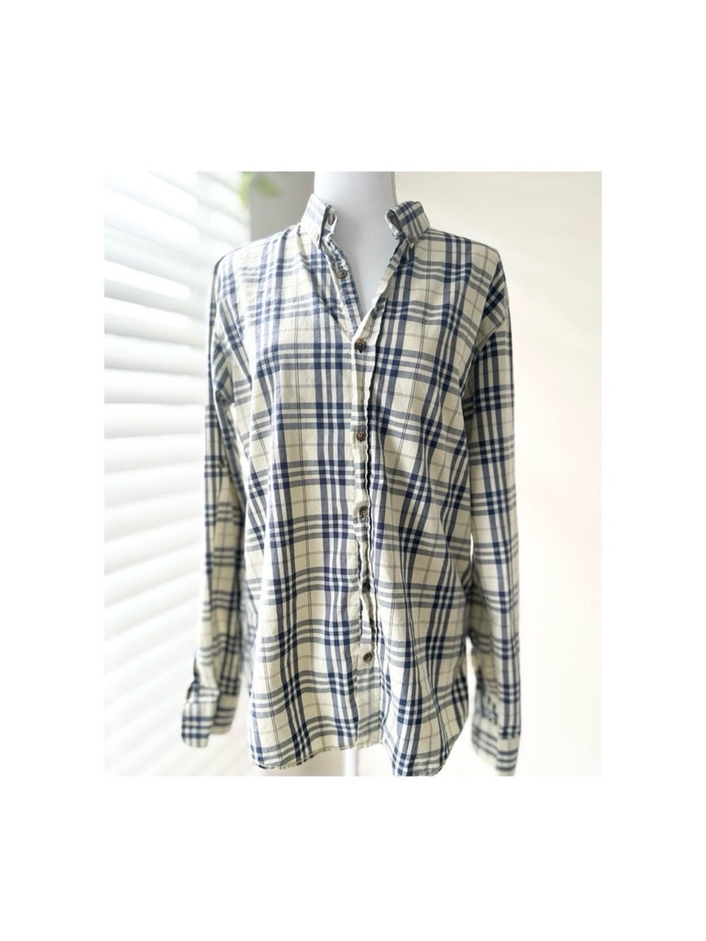 Ralph Lauren Cream and Navy Plaid Button-Down Shirt